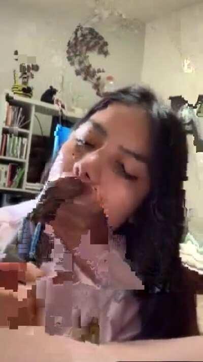 Latina sucking on a BBC for 15 minutes straight