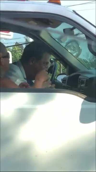 Guy gets caught sucking his girls toes in traffic