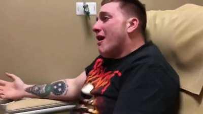 Guy overflows with joy after being told what he has (and after a vistit to the dentist)