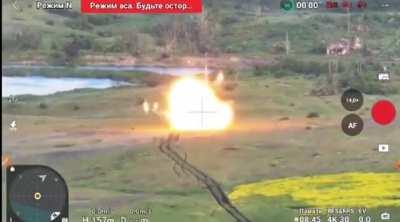 Russian Tank Hits A Mine Causing Catastrophic Explosion.