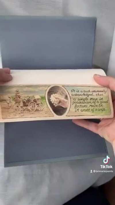 I paint the hidden fore edge of books. Here is a Pride and Prejudice commission.