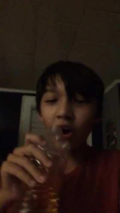 This kid literally drinks his own pee from a bottle