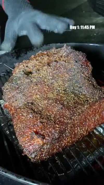 Guy does a full brisket cook in the Arby's parking lot. His dedication to the bit is impressive