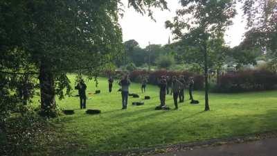 Stockbridge Pipe Band practising in the park last night