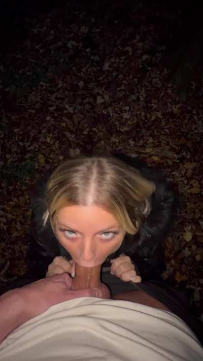 Risky blowjob in the woods