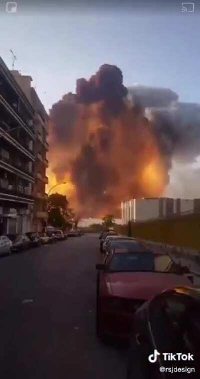 Close up view of the explosion in Beirut