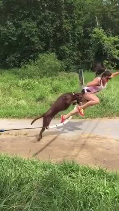 WCGW trying to jump the rope with the dog?