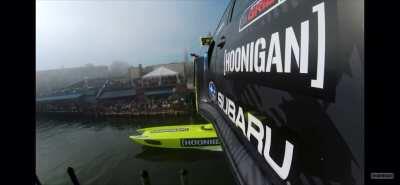 Travis Pastrana clearing an entire river in his 826hp STI