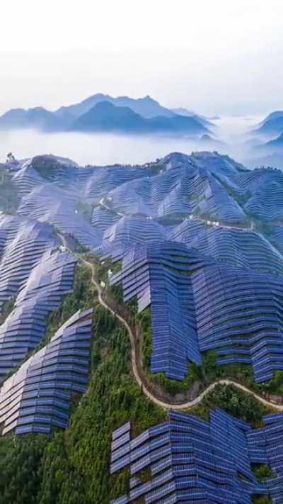 Solar panels on Mount Taihang, which is located on the eastern edge of the Loess Plateau in China's Henan, Shanxi and Hebei provinces.