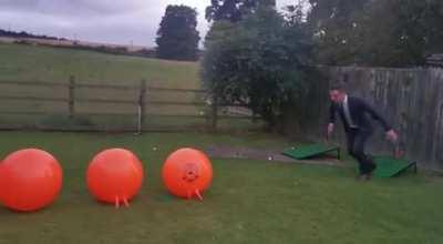 Space hopper dive. At a wedding in North Yorkshire, UK