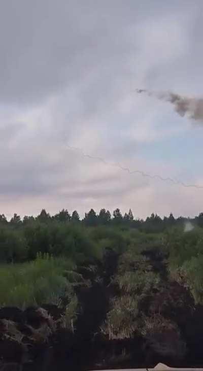 Archival footage of Ukrainian soldiers firing a UR-77 &quot;Meteorit&quot; line charge and detonating it
