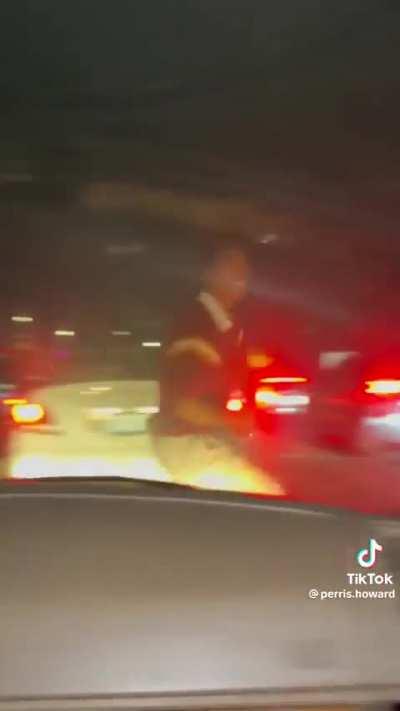 Guy in traffic decides to give a Broadway performance