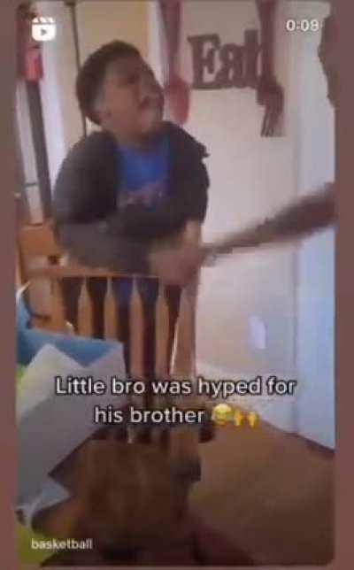 Little bro was hyped for his brother.