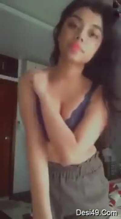 Indian girl stripping and showing boobs