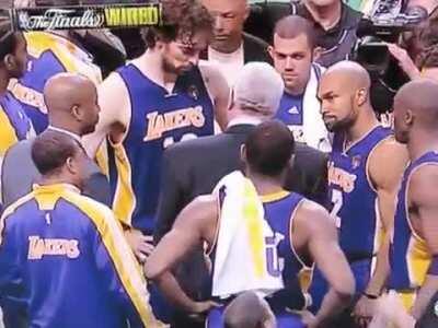 Phil Jackson telling his Lakers in the huddle that Doc River's Celtics don't know how to keep a lead (2010 Finals)