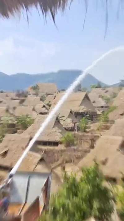 Autonomous water guns protecting buildings from fires in Wengding village