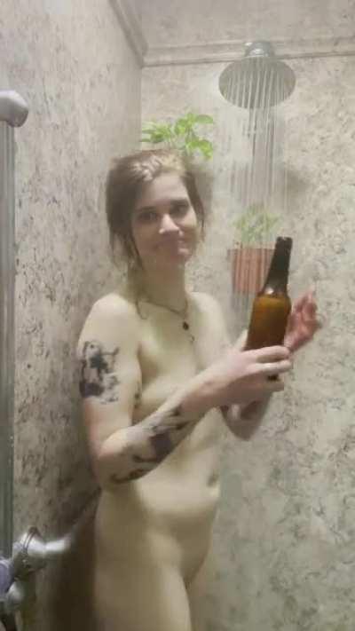 Showerbeer before hosting board game night (NSFW) Drinking Shock Top by Anheuser-Busch