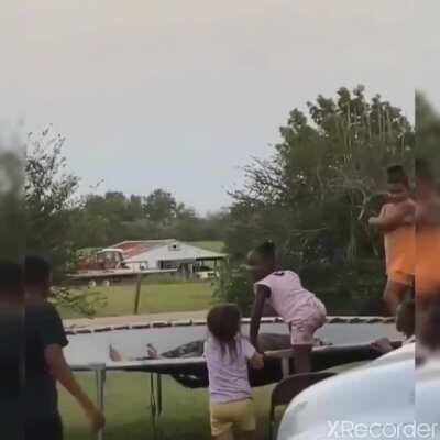 What could go wrong? Jumping on a trampoline while being overweight