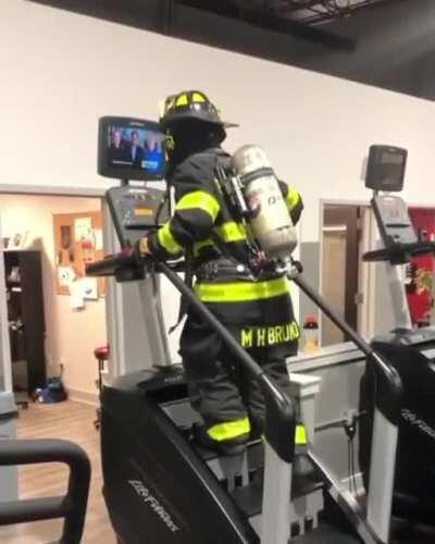 Mike Bruno continuing his tradition on 9/11, climbing 110 flights of stairs to honor the firefighters who lost their lives