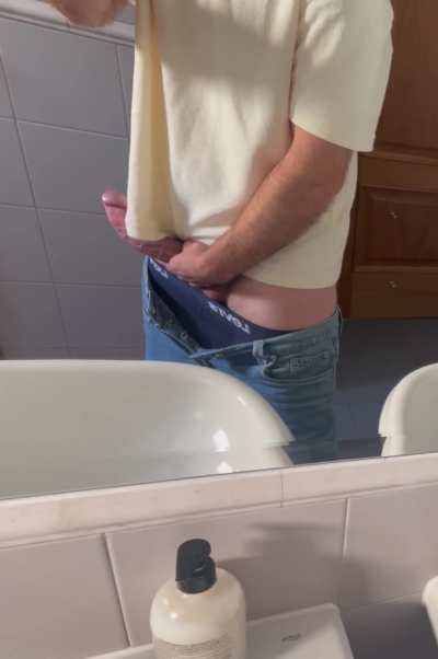 Showing it in the office bathroom 