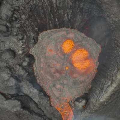 drone footage looking down into a volcanic eruption from above