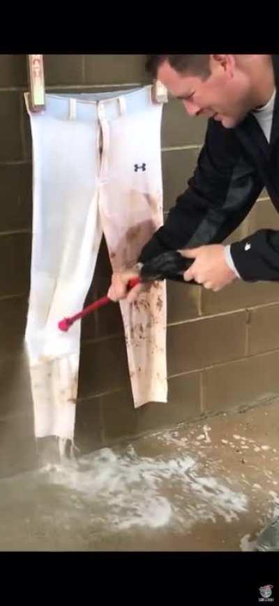 Power washing baseball pants