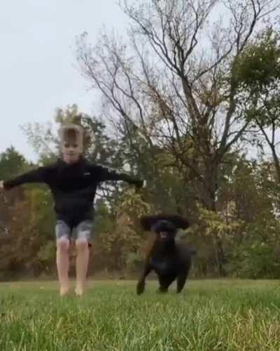 Owner and Pet Synchronized Backflip