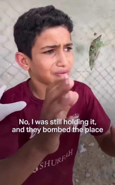 Child explains what he saw after an Israeli bomb hit near him in Gaza