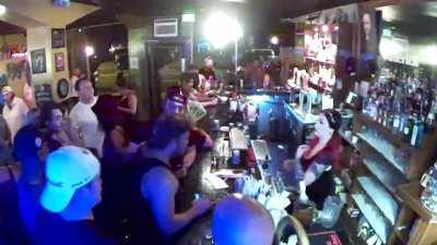 Guy smashes pint glass over another guys head