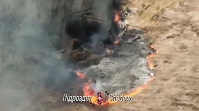 A Russian MT-LBu fitted with the 100MM MT-12 Rapira gun is destroyed by Ukrainian forces near Avdiivka [Published 27/03/2024]