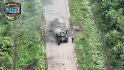 Longer and higher resolution video of Russian tank driving over their own (allegedly) mines.