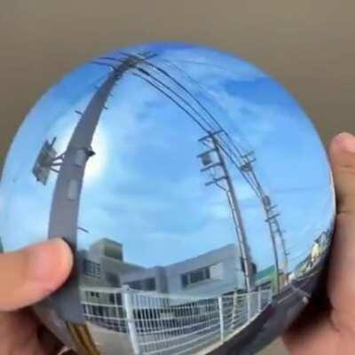 A 360° photo printed on a sphere