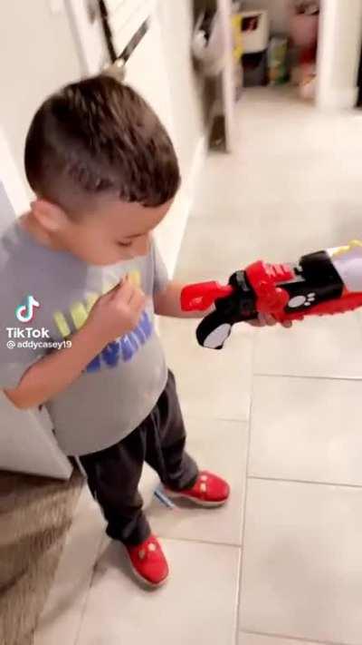 to pull a tooth out with a toy gun