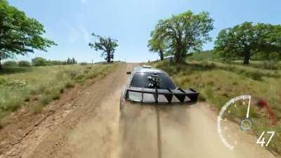 This is not a video game, but it's real life. A Rally car with a 360 camera installed