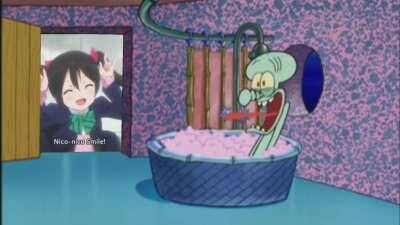 Squidward meets school idol Nico Yazawa from the anime Love Live: