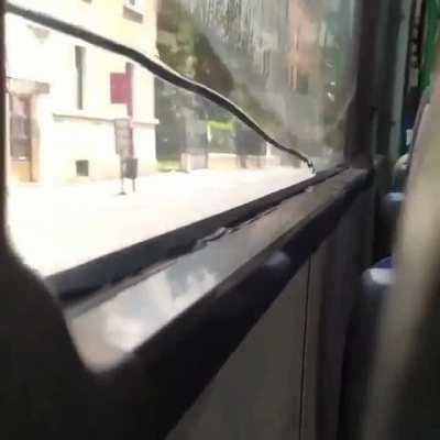 Water trapped in this bus window