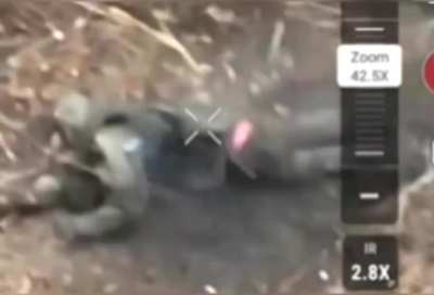 NSFW/NSFL: Ukrainian drone operator observed a Russian soldier dropping a grenade on himself.