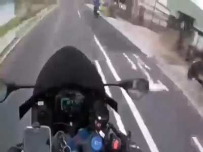 Master biker outraces GT-R then gloats with wheelies