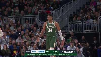 [Highlight] Giannis attacks Embiid for the and-1 finish which Doc opts to challenge