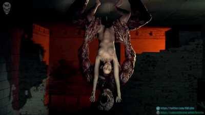 Claire and a Surprise corridor Licker - belly bulging upside down dicking (HVL) [Resident Evil]