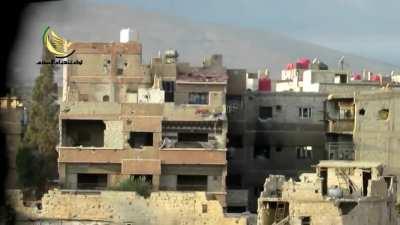 Martyrs of Islam &quot;Hell Cannon&quot; team engages Syrian Army positions - Daraya - January 2015