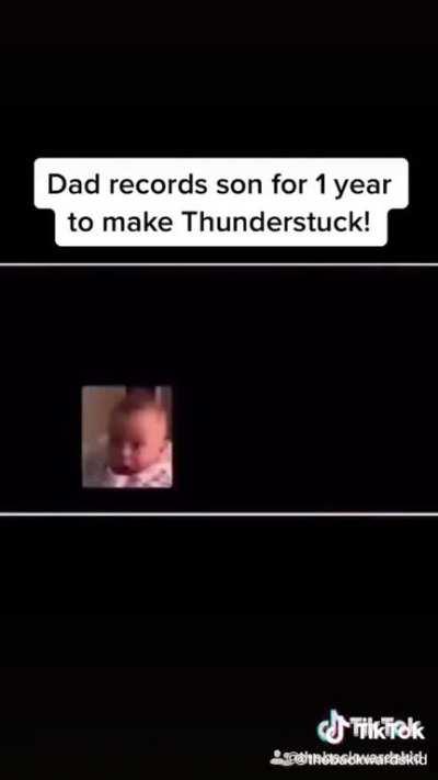 A dad recorded his son making baby noises and put the videos together to make thunderstruck.