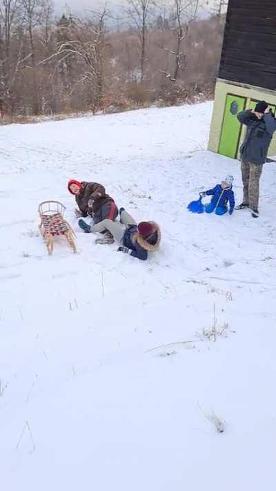 We tried to ride a sleigh.