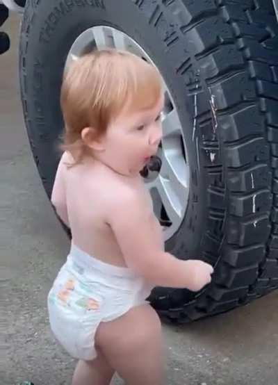 Little Toddler's Reaction To Using Chalk For The First Time