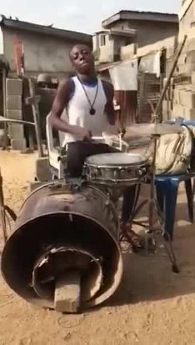 Masterful Drumming on a Decrepit Drum Set.