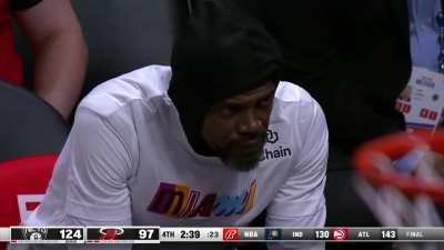 [Highlight] Udonis Haslem looking ready to suit up as he watches the Heat's performance in dismay