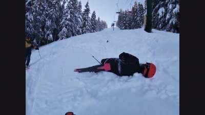 My uncle face planted while skiing (captured on GoPro)