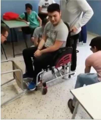 Disabled kid and his friends as Formula 1 pit crew