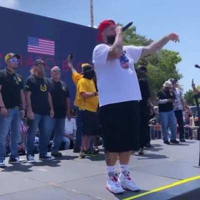 Proud Boy Nazis on stage with a MAGA rapper. Peak cringe.