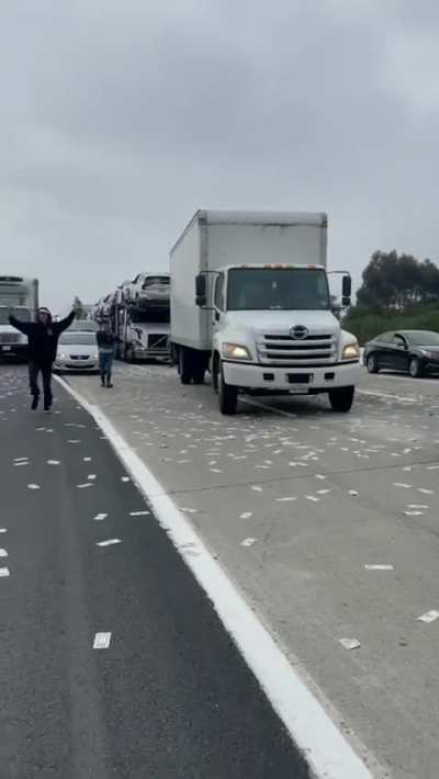 An armored truck dumped cash on a San Diego freeway, triggering a goldrush.